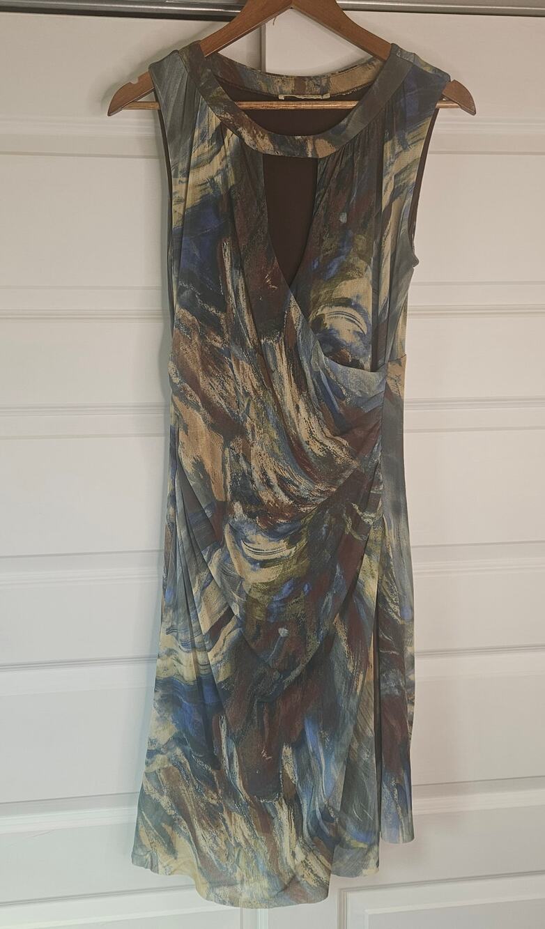 Westen Wear Anthropologie Abstract Painterly Ruched Sleeveless Midi Dress Size L